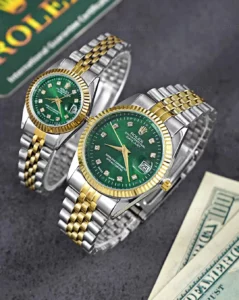 خرید ست ساعت مچی رولکس ROLEX طرح دیت جاست مدل 1403 - ست ساعت مجی رولکس دیت جاست - ست ساعت مچی دیت جاست صفحه سبز