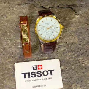 ساعت مچی مردانه Tissot  و دستبند چرمی ورساچه