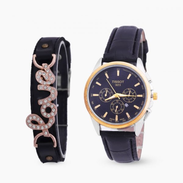 ساعت مچی زنانهTISSOT و دستبند چرمی مدل418