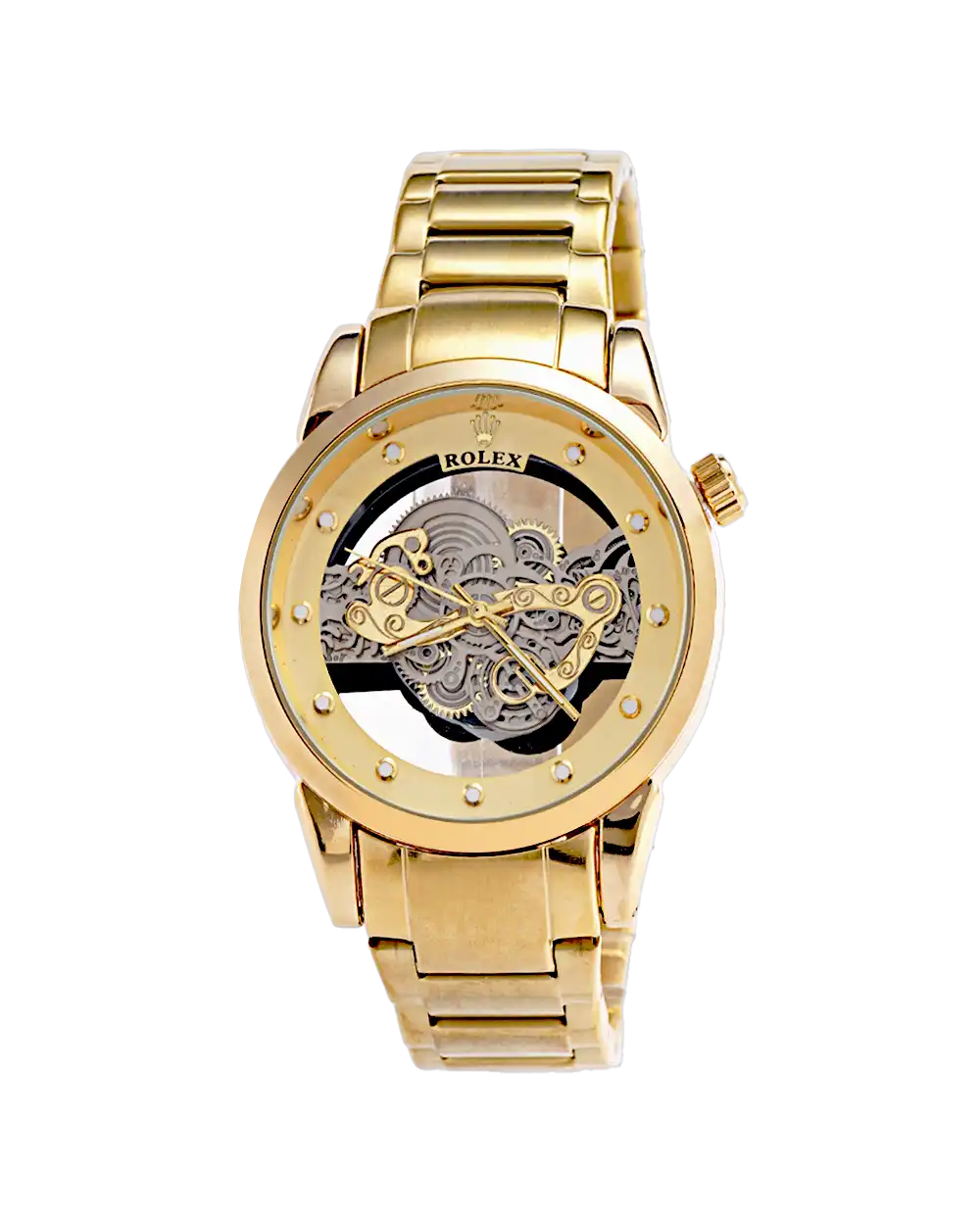 خرید ساعت مچی مردانه رولکس ROLEX صفحه اسکلتون مدل 1668 با بهترین قیمت به همراه ارسال رایگان و جعبه ی ساعت شکیل | ساعت اسکلتون رولکس طلایی