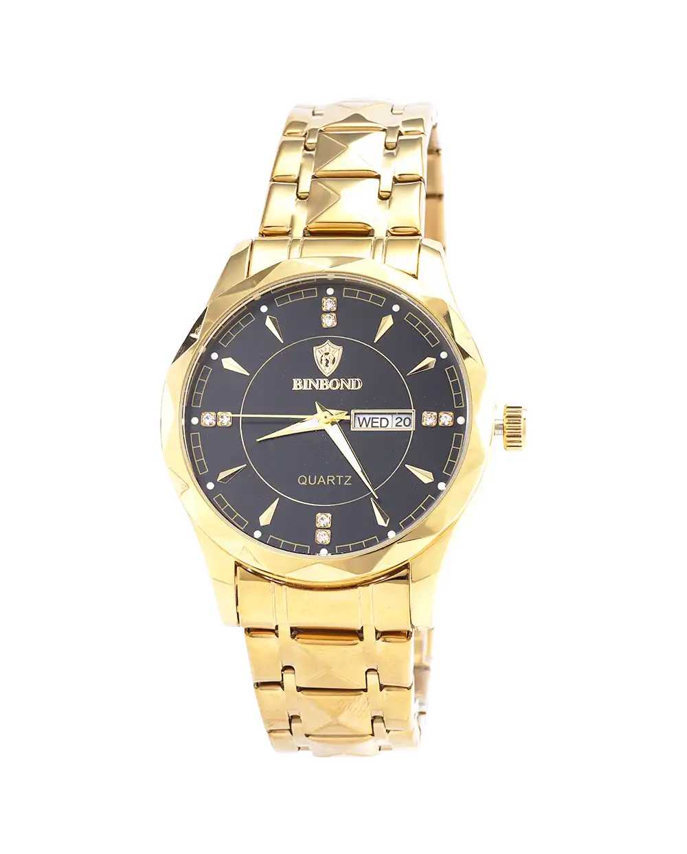 خرید ساعت مچی مردانه BIN BOND مدل 1678 |طلایی با بهترین قیمت به همراه جعبه ی شیک و ارسال رایگان به سراسر ایران درب منزل | ساعت مردانه بند الماسی