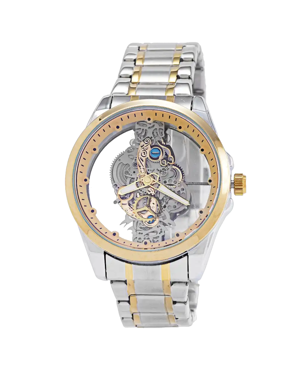 خرید ساعت مچی مردانه بین باند BIN BOND صفحه اسکلتون مدل 1738 نقره ای طلایی با بهترین قیمت به همراه جعبه ی ساعت و ارسال رایگان به سراسر ایران