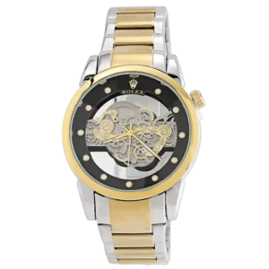 خرید ساعت مچی مردانه رولکس ROLEX صفحه اسکلتون مدل 1812 رنگ نقره ای طلایی قیمت 1.100 هزارتومان به همراه ارسال رایگان و جعبه ی ساعت