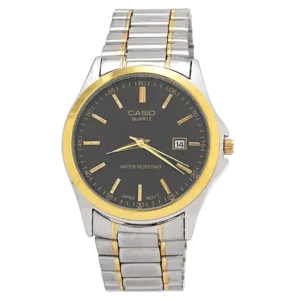 خرید ساعت مچی مردانه کاسیو CASIO مدل 1939 رنگ نقره ای طلایی با صفحه مشکی بهترین قیمت به همراه ارسال رایگان به سراسر ایران درب منزل