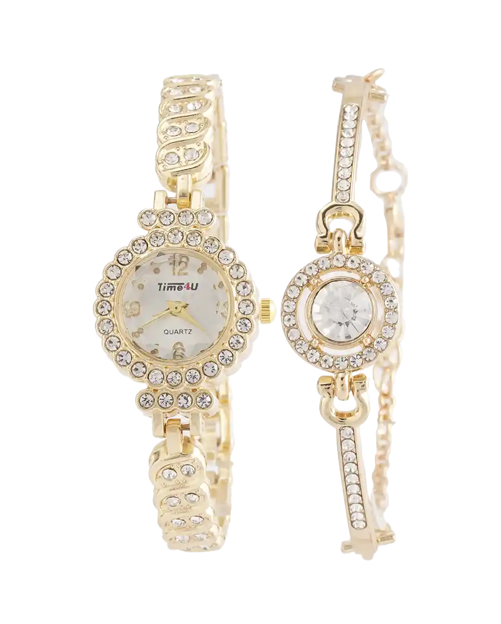 خرید ست ساعت مچی و دستبند زنانه TIME4U مدل 1963 رنگ طلایی همراه با دستبند دخترانه استیل رنگ ثابت بهترین قیمت به همراه ارسال رایگان و جعبه