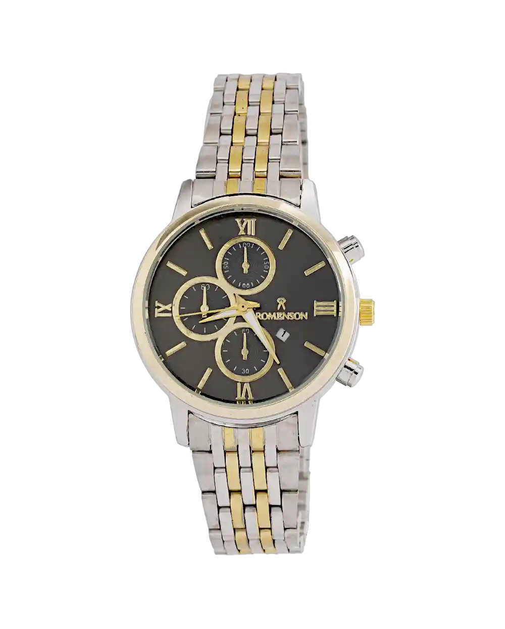 خرید ساعت مچی زنانه رومانسون ROMANSON مدل 1971 بند استیل رنگ ثابت نقره ای طلایی با صفحه مشکی بهترین قیمت به همراه ارسال رایگان و جعبه
