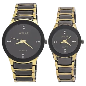 خرید ست ساعت مچی والار WALAR مدل 1987 برای آقایان و خانم ها طرح رادو بند استیل رنگ مشکی طلایی رنگ ثابت بهترین قیمت و ارسال رایگان