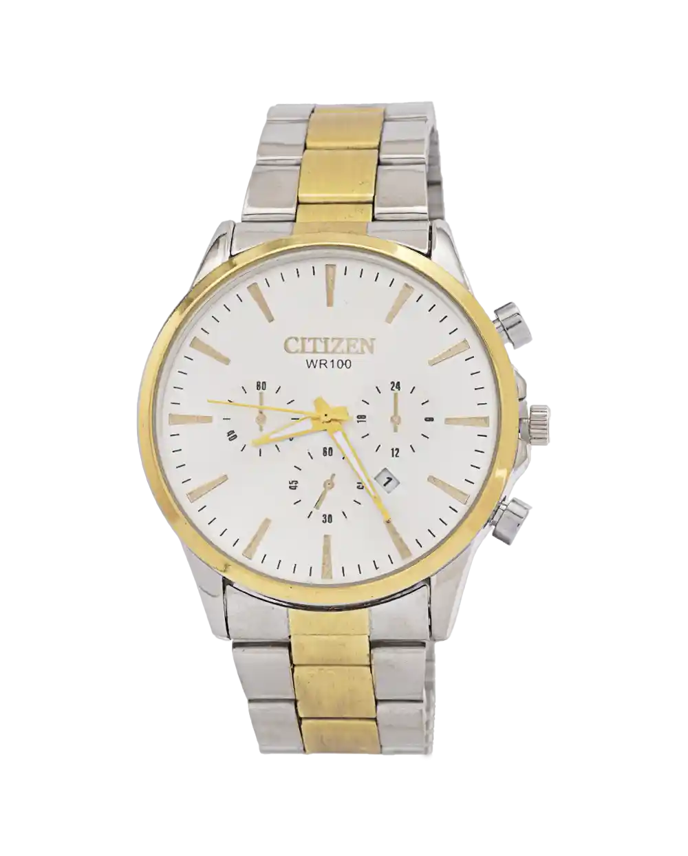 خرید ساعت مچی مردانه سیتیزن CITIZEN مدل 1988 بند استیل نقره ای طلایی و رنگ ثابت با صفحه سفید بهترین قیمت به همراه ارسال رایگان و جعبه