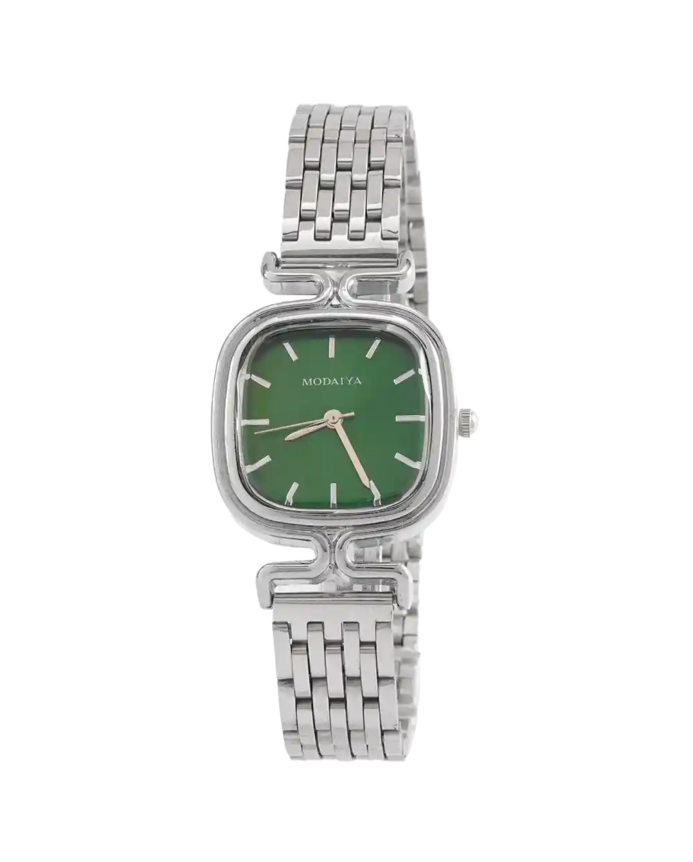 خرید ساعت مچی زنانه MODAIYA مدل 2011 بند استیل نقره ای و صفحه سبز رنگ ثابت بهترین قیمت به همراه ارسال رایگان به سراسر ایران و جعبه