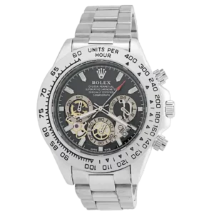 خرید ساعت مچی مردانه رولکس ROLEX طرح Daytona مدل 2015 بند استیل نقره ای با صفحه مشکی و سه موتور فعال رنگ ثابت بهترین قیمت و ارسال رایگان