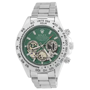 خرید ساعت مچی مردانه رولکس ROLEX طرح Daytona مدل 2016 بند استیل نقره ای با صفحه سبز و سه موتور فعال رنگ ثابت بهترین قیمت و ارسال رایگان