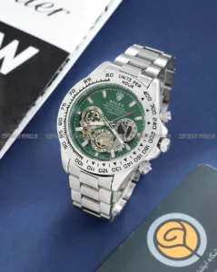 خرید ساعت مچی مردانه رولکس ROLEX طرح Daytona مدل 2016 بند استیل نقره ای با صفحه سبز و سه موتور فعال رنگ ثابت بهترین قیمت و ارسال رایگان