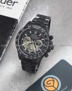 خرید ساعت مچی مردانه رولکس ROLEX طرح Daytona مدل 2017 بند استیل مشکی با صفحه مشکی و سه موتور فعال رنگ ثابت بهترین قیمت و ارسال رایگان