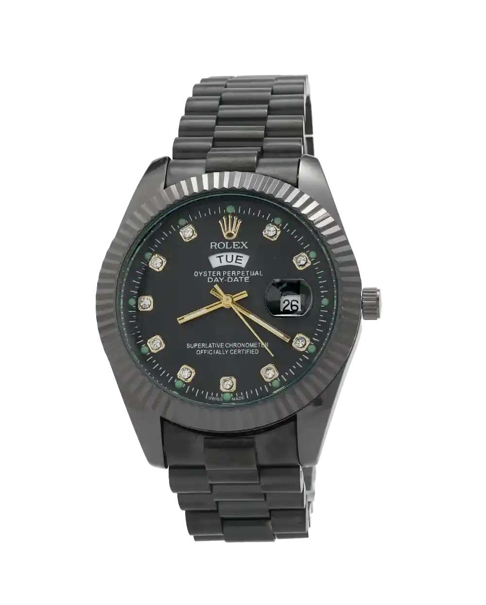 خرید ساعت ساعت مچی مردانه رولکس ROLEX طرح DAY DATE مدل 2050 رنگ مشکی و موتور شرکتی با کیفیت و تقویم ایام هفته بهترین قیمت و ارسال رایگان