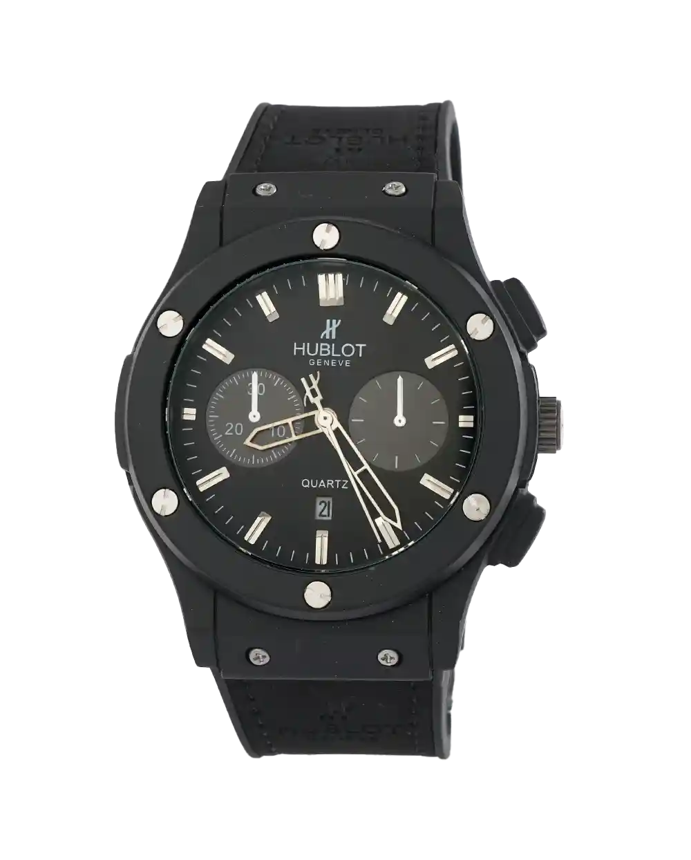 خرید ساعت مچی مردانه هابلوت HUBLOT مدل 2080 بند رابر مشکی و صفحه مشکی رنگ ثابت بهترین قیمت به همراه ارسال رایگان و جعبه