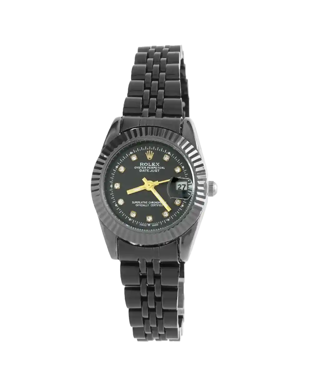 خرید ساعت مچی زنانه رولکس ROLEX طرح دیت جاست مدل 2115 رنگ بند استیل مشکی و صفحه مشکی رنگ ثابت بهترین قیمت به همراه ارسال رایگان و جعبه