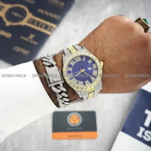 ست ساعت مچی و دستبند مردانه فول نگین رولکس ROLEX مدل 2119