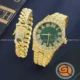 خرید ست ساعت مچی و دستبند مردانه فول نگین رولکس ROLEX مدل 2121 بند استیل طلایی و رنگ ثابت و صفحه سبز بهترین قیمت و ارسال رایگان