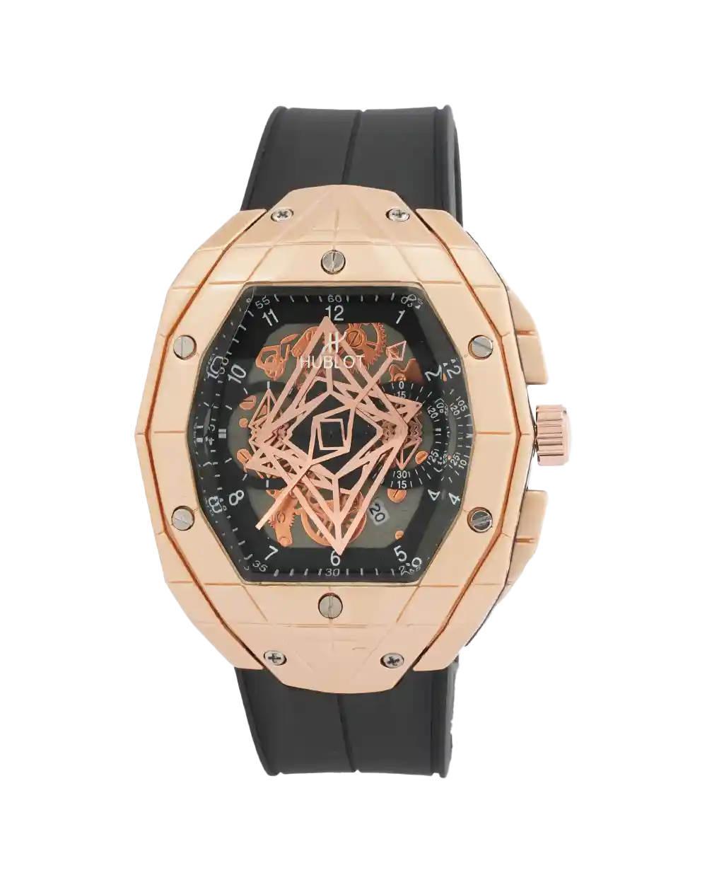 خرید ساعت مچی مردانه هابلوت HUBLOT طرح کهکشانی مدل 2095 رنگ مشکی و بند رابر رنگ ثابت بهترین قیمت به همراه ارسال رایگان و جعبه