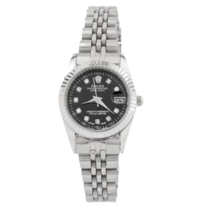 خرید ساعت مچی زنانه رولکس ROLEX طرح دیت جاست مدل 2103 رنگ نقره ای و صفحه مشکی رنگ ثابت بهترین قیمت به همراه ارسال رایگان و جعبه