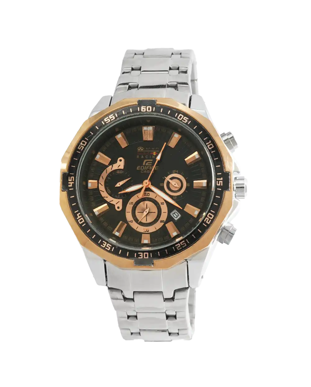 خرید ساعت مچی مردانه کاسیو CASIO طرح ادیفایس مدل 2236 صفحه رزگلد و بند نقره ای رزگلد رنگ ثابت و سه موتور فعال کرنوگراف و ارسال رایگان