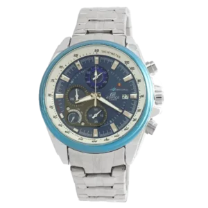 ساعت مچی مردانه کاسیو CASIO طرح ادیفایس مدل 2238 صفحه آبی و بند نقره ای رنگ ثابت و سه موتور فعال کرنوگراف و ارسال رایگان