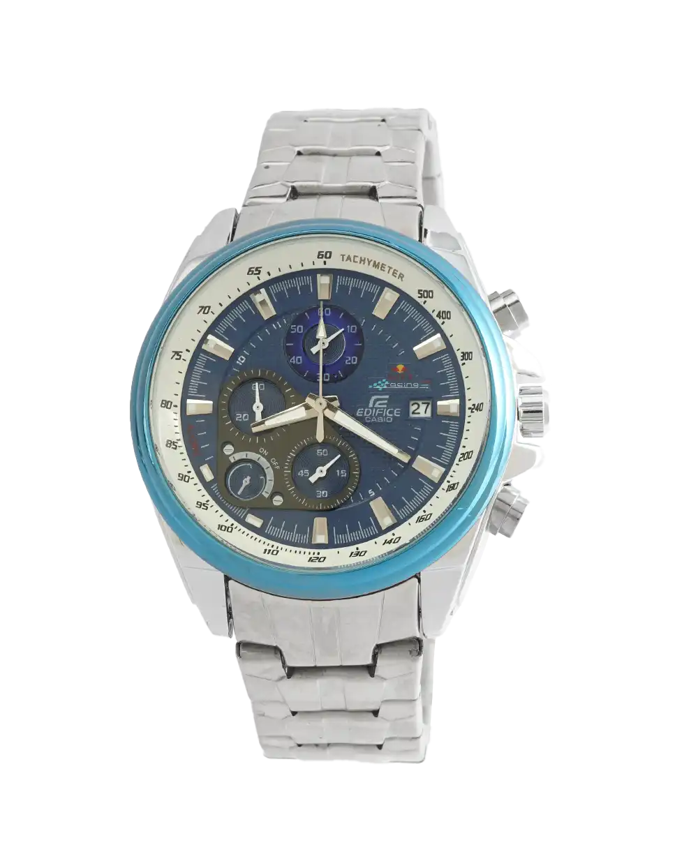 ساعت مچی مردانه کاسیو CASIO طرح ادیفایس مدل 2238 صفحه آبی و بند نقره ای رنگ ثابت و سه موتور فعال کرنوگراف و ارسال رایگان