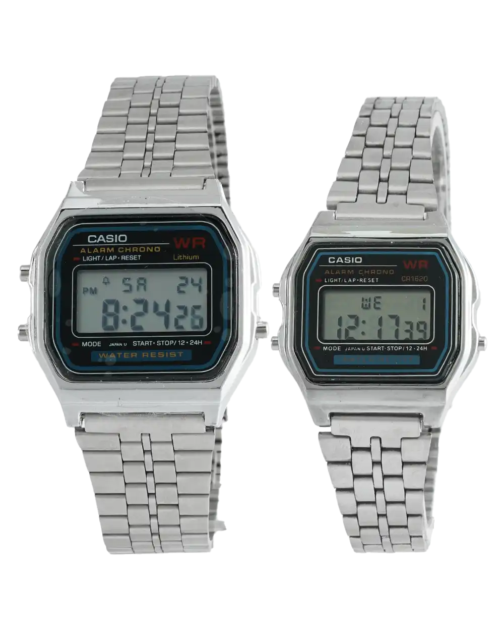 خرید ست ساعت مچی کاسیو CASIO مدل نوستالژی کد 2253 دیجیتالی بند استیل نقره ای و دارای دو تقویم ایام هفته و ایام ماه همراه با جعبه و ارسال رایگان