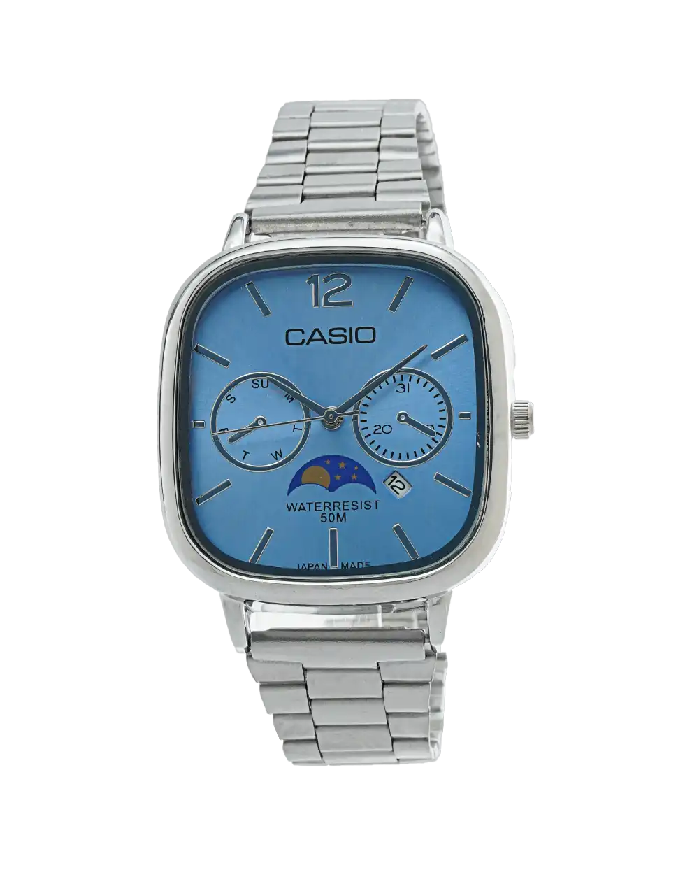 خرید ساعت مچی مردانه کاسیو CASIO مدل اولدمانی کد 2262 صفحه مربعی تیفانی و بند استیل ریلی رنگ ثابت، مدل شین بهترین قیمت و همراه جعبه و ارسال رایگان