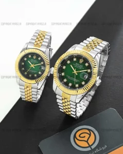 خرید ساعت مچی مردانه رولکس ROLEX مدل دیت جاست کد 2326 صفحه سبز دایره ای و بند استیل نقره ای طلایی و قفل رولکسی اصلی رنگ ثابت و ارسال رایگان