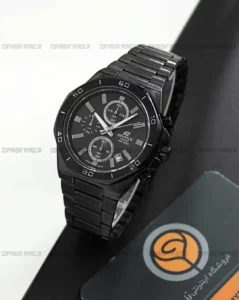 خرید ساعت مچی مردانه کاسیو CASIO مدل ادیفایس کد 2331 بند استیل مشکی رنگ ثابت و صفحه دایره ای مشکی و سه موتور فعال کرنوگراف و ارسال رایگان