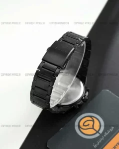 خرید ساعت مچی مردانه کاسیو CASIO مدل ادیفایس کد 2331 بند استیل مشکی رنگ ثابت و صفحه دایره ای مشکی و سه موتور فعال کرنوگراف و ارسال رایگان