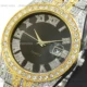 خرید ساعت مچی مردانه رولکس ROLEX مدل فول نگین کد 2382 صفحه مشکی و بند استیل نقره ای طلایی و نگین کاری شده و تقویم تلسکوپی و رنگ ثابت