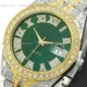 خرید ساعت مچی مردانه رولکس ROLEX مدل فول نگین کد 2383 صفحه سبز گرد و بند استیل نقره ای طلایی و نگین کاری شده و تقویم تلسکوپی و رنگ ثابت